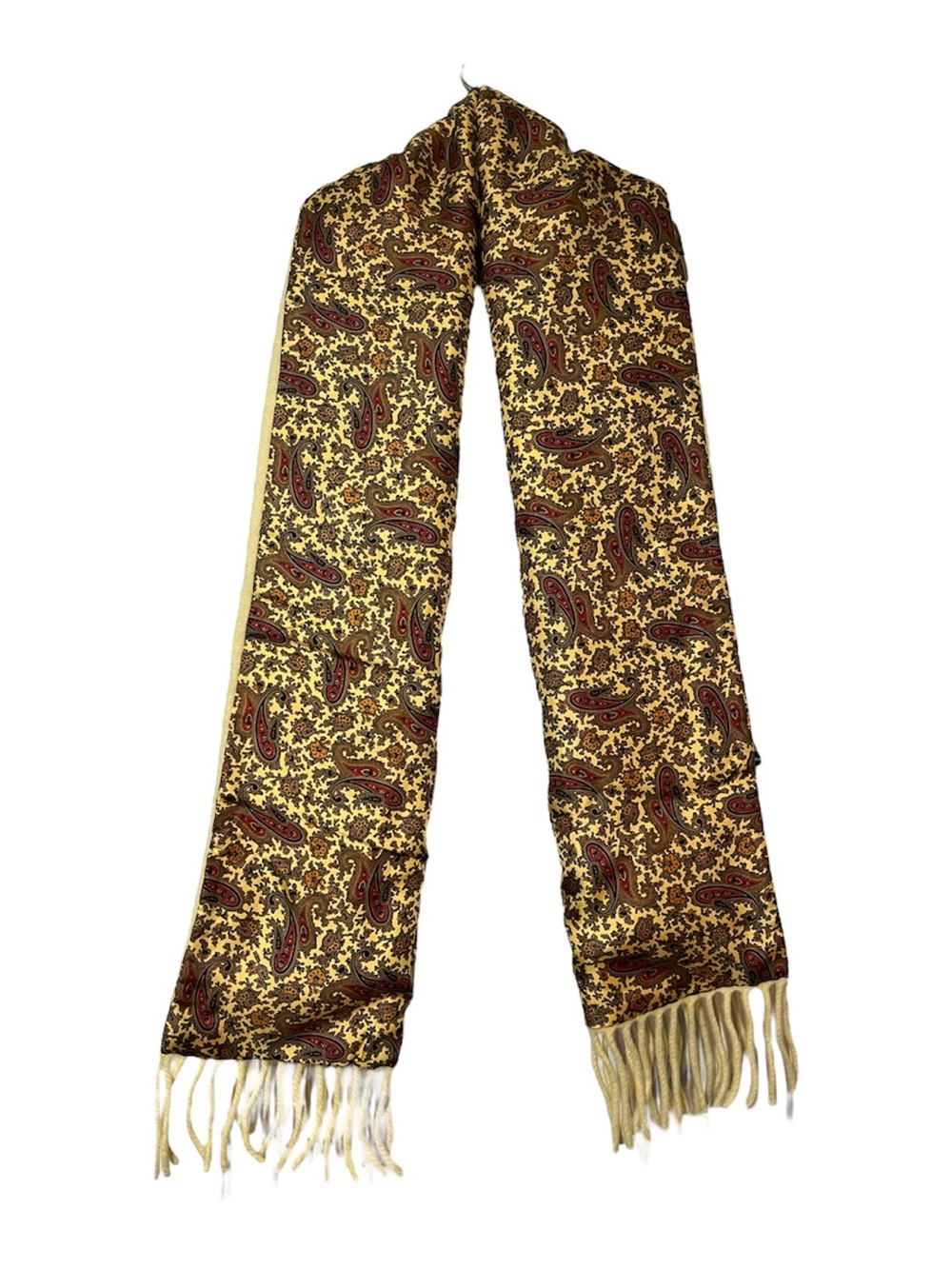 Vintage Italian Silk & Wool Paisley Scarf – Beige Red Orange Tan